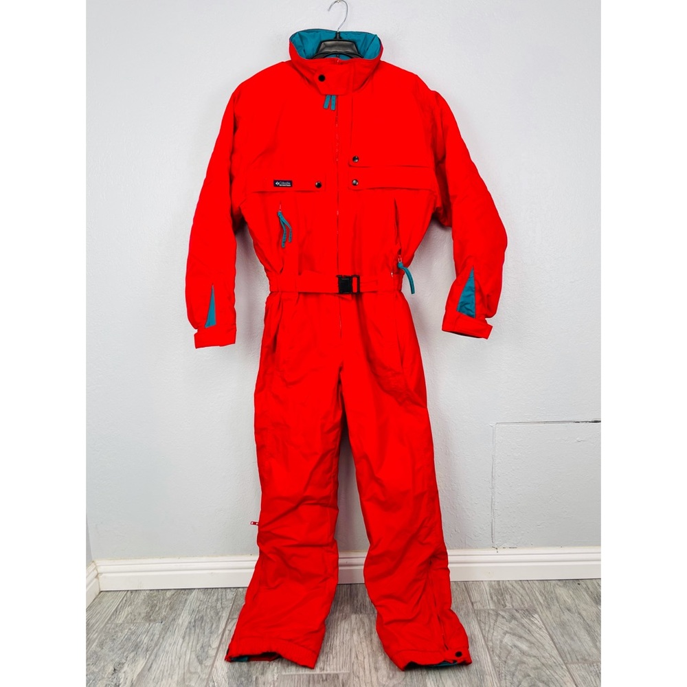 Columbia Men's Red Ski & Snowboard One-Piece Suit with Teal Accents